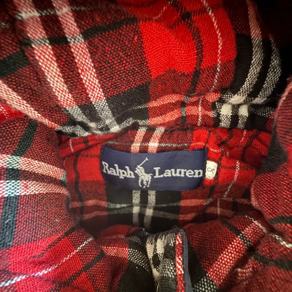 Ralph Lauren Kids Navy Blue Quilted Puffer Vest Sz 8Plaid Lined Hooded